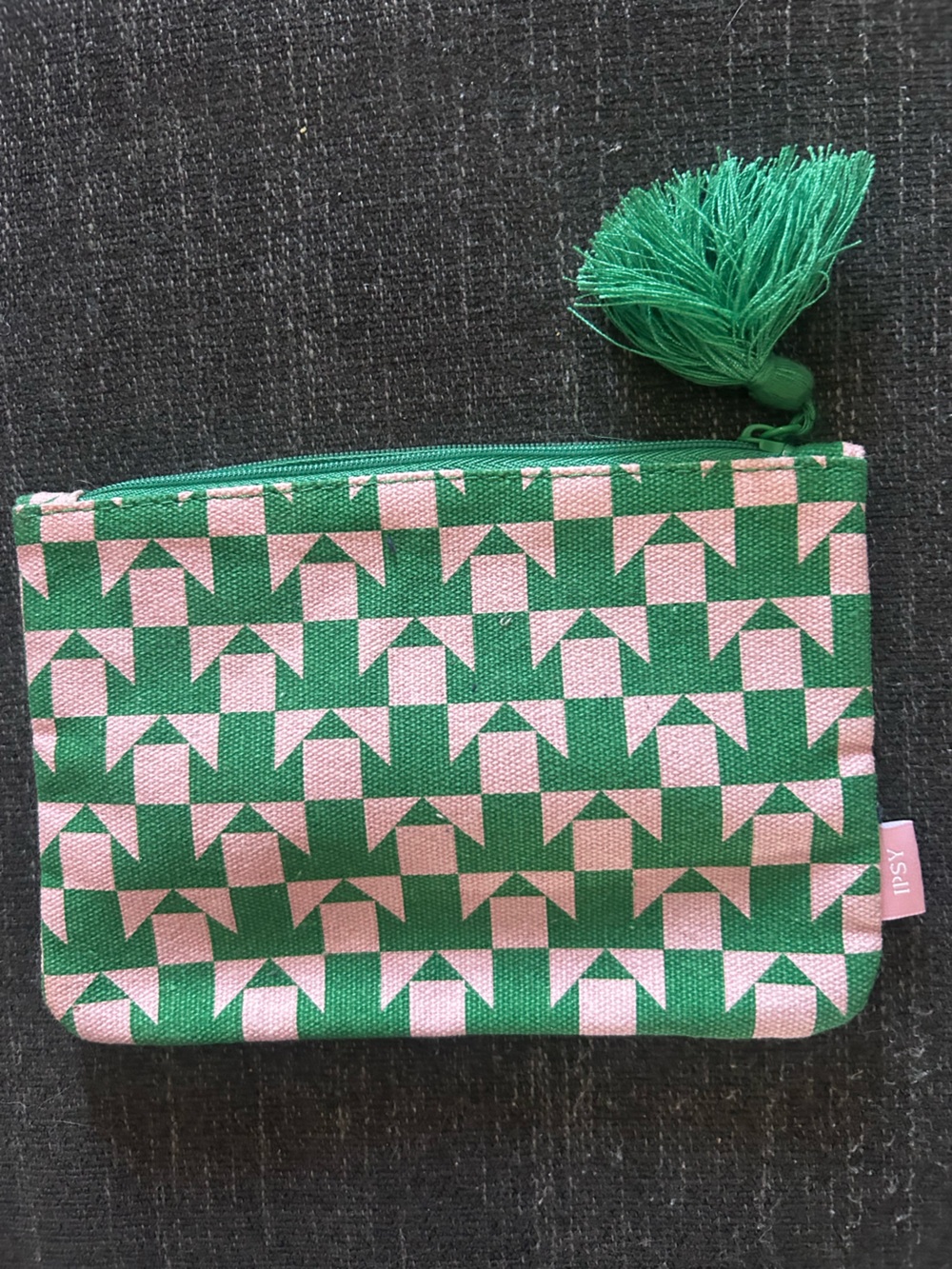 ipsy Pink and Green Geometric Canvas Makeup Pouch